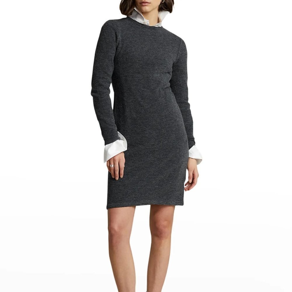 NWT Polo Ralph Lauren Bouclé Knit Grey Midi Dress XXL